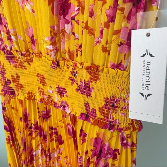 Nanette Lepore High Neck Gold Floral Midi Dress Size 8 NWT - Picture 5 of 7